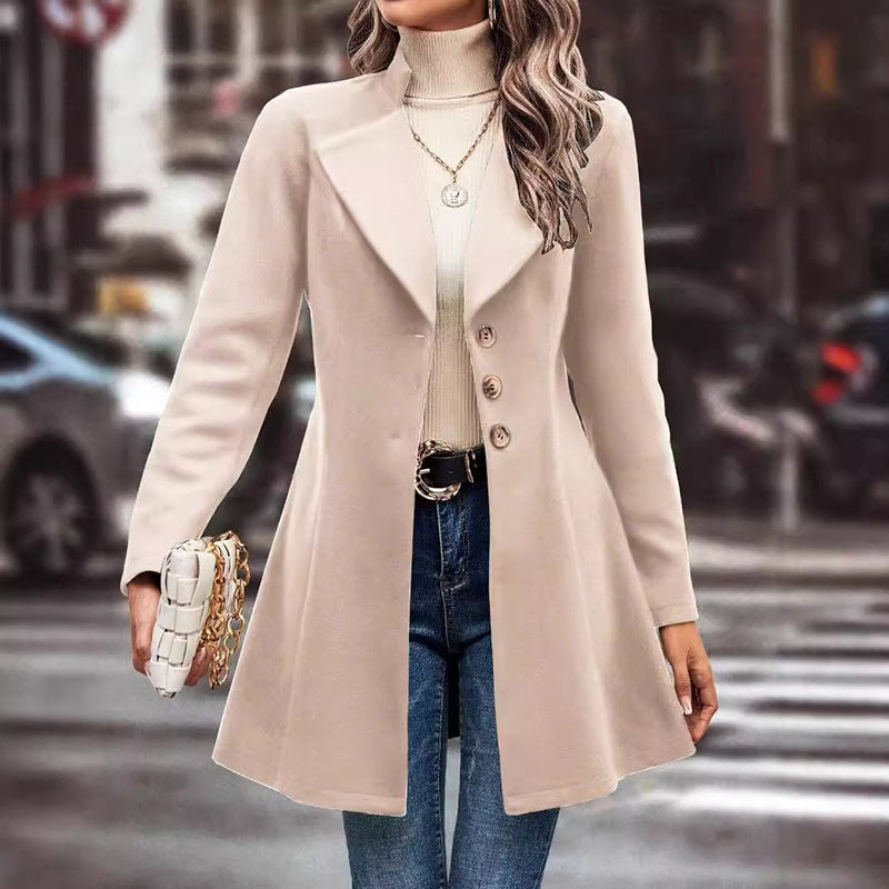 “Women’s Lapel Collar Single-Breasted Long Pea Coat Overcoat” CJ US