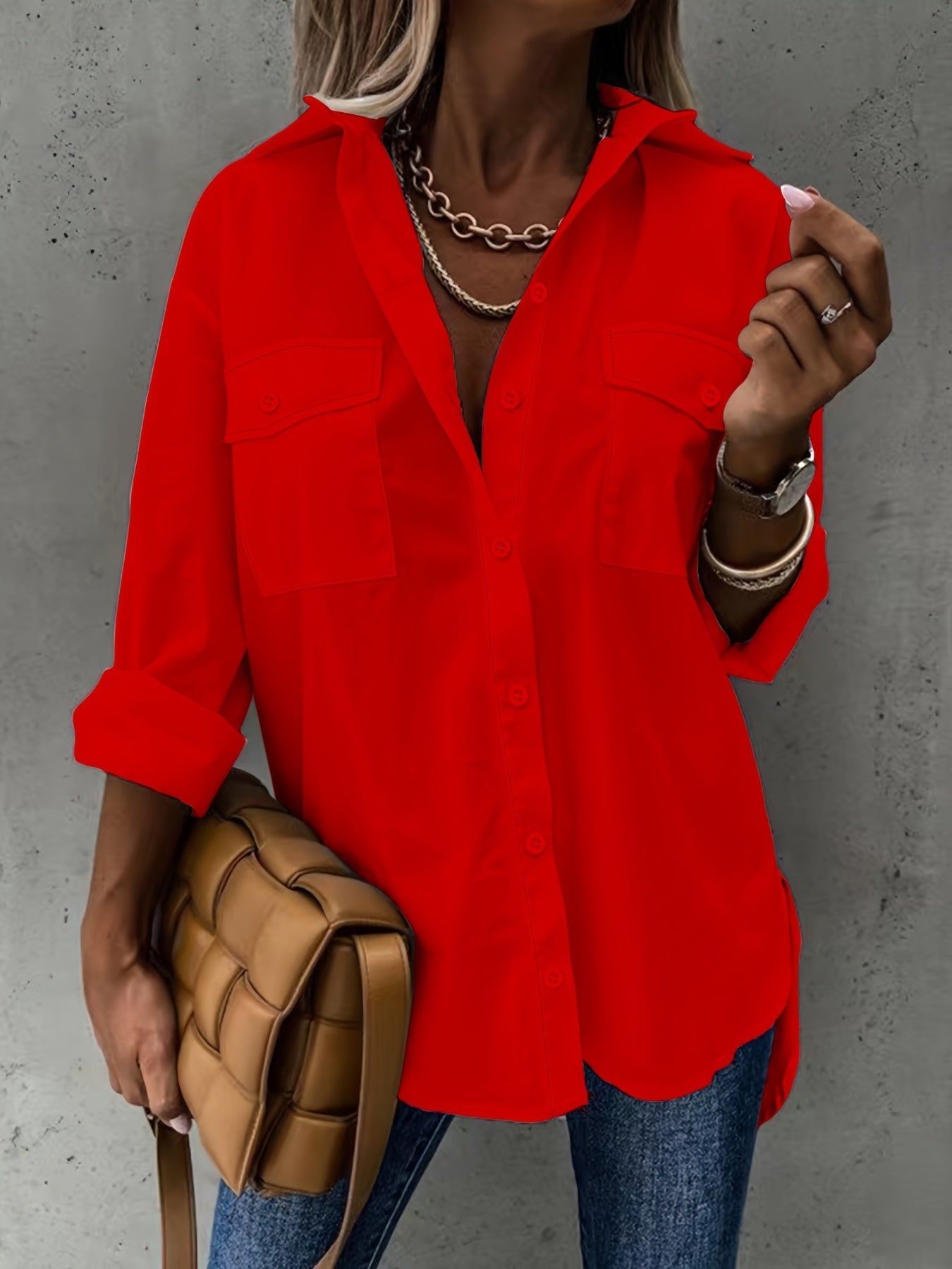 Women’s Casual Long Sleeve Shirt with Pocket CJ US