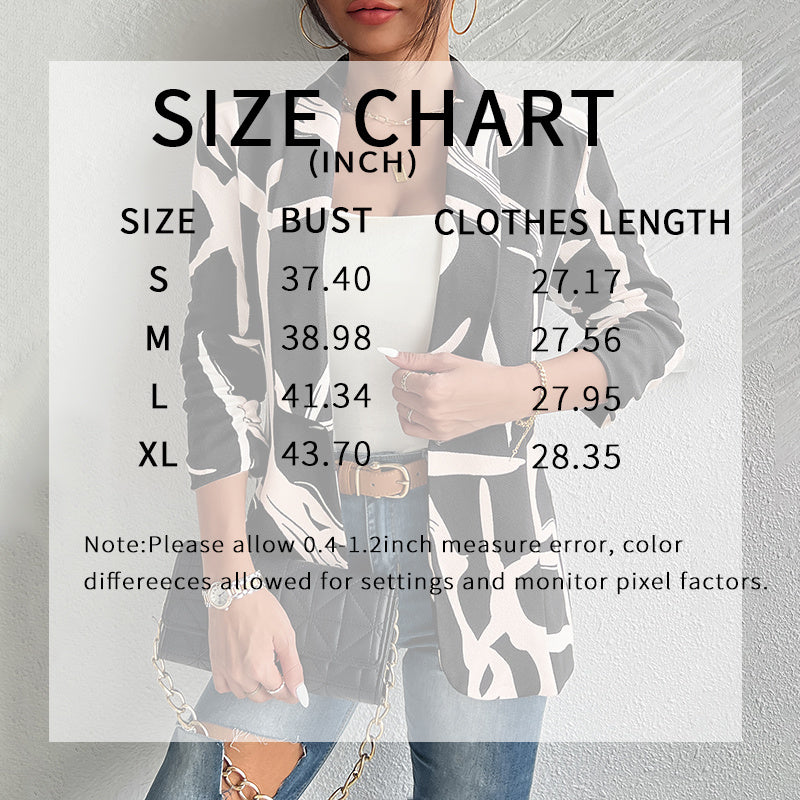 Women's Abstract Print Blazer Button Front Lapel Long Sleeve Office Blazer Elegant Work Jacket For Women CJ US