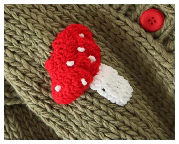 Loose Sweet Tridimensional Mushroom Crochet Short Sweater Cardigan CJ