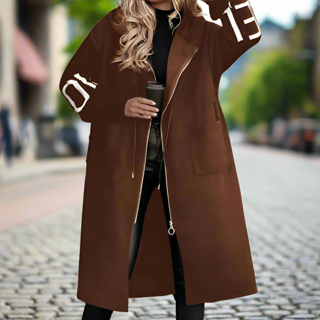 Women's Long Sleeve Letter Print Hooded Coat With Pockets - Zip Front Long Windbreaker For Spring&Fall CJ US