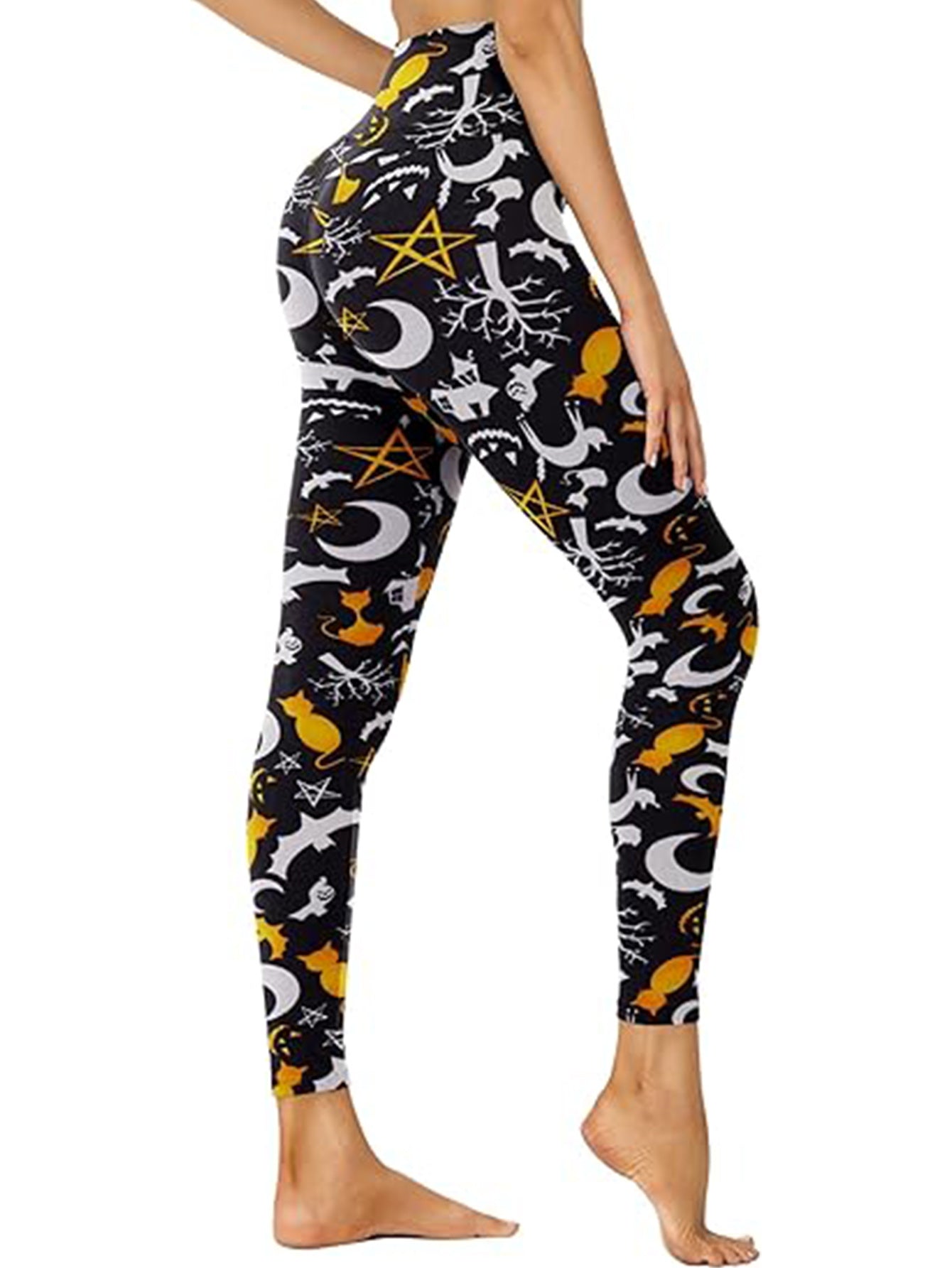 Cropped High-Rise Leggings – Moon Cat Print Workout Pants CJ US