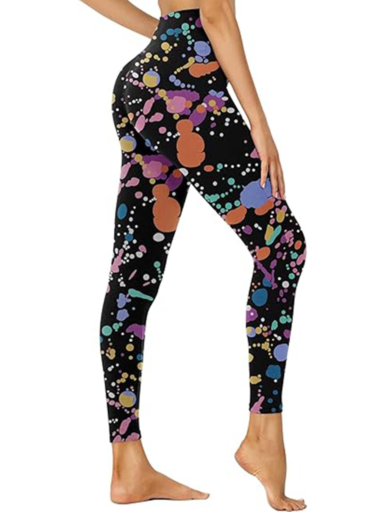 Cropped High-Waisted Leggings – Color Inkjet Print Workout Pants CJ US