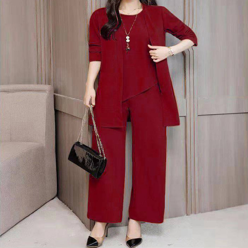 Women's Plus Size Casual 3-Piece Set Open Front Cardigan Sleeveless Vest Pants Solid Color Lounge Set CJ US