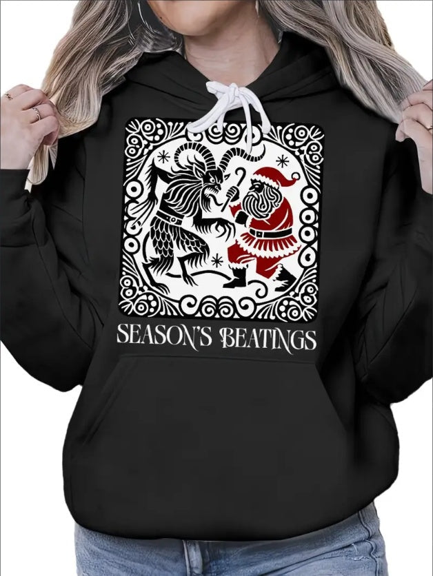 Women’s Krampus vs Santa Hoodie – Funny Holiday Pullover Sweatshirt CJ US
