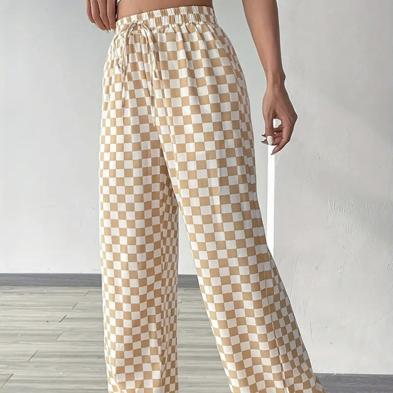 Checkerboard High-Waisted Wide Leg Pants CJ US