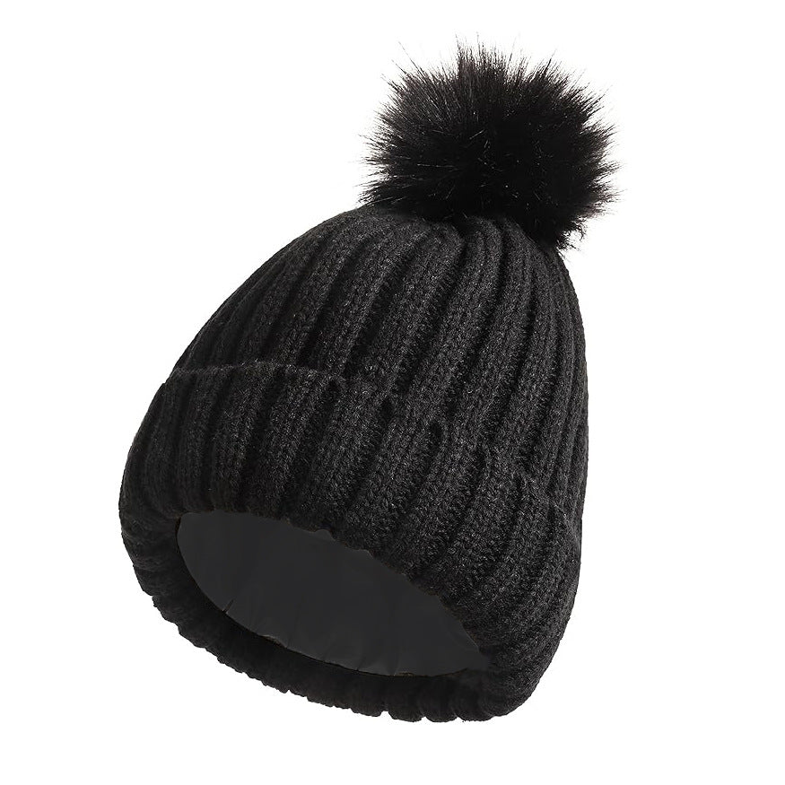 Soft Beanie Fluffy Ball Cap Warm Knitted Hat CJ