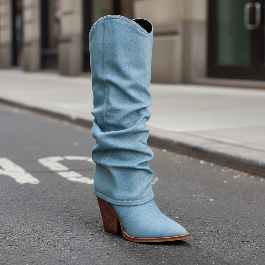 Chunky Heel High Heel Vintage Pointed Toe High Tube Pants Boots CJ