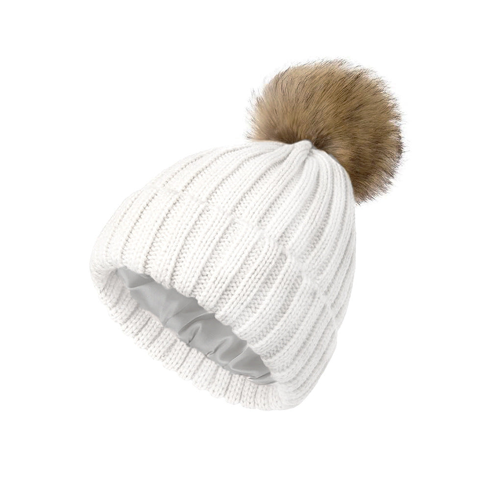 Soft Beanie Fluffy Ball Cap Warm Knitted Hat CJ