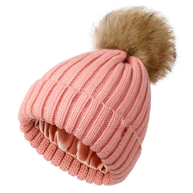 Soft Beanie Fluffy Ball Cap Warm Knitted Hat CJ
