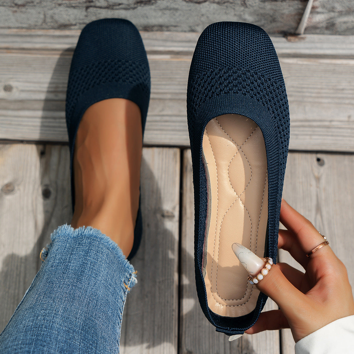 Large Size Flying Woven Women's Shoes Shallow Mouth Mesh Breathable CJ