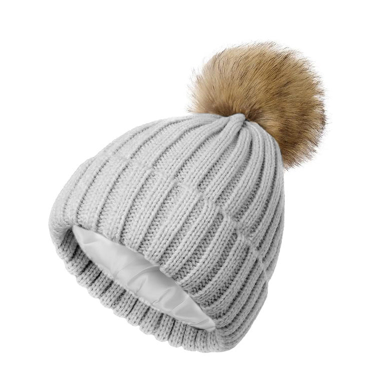 Soft Beanie Fluffy Ball Cap Warm Knitted Hat CJ