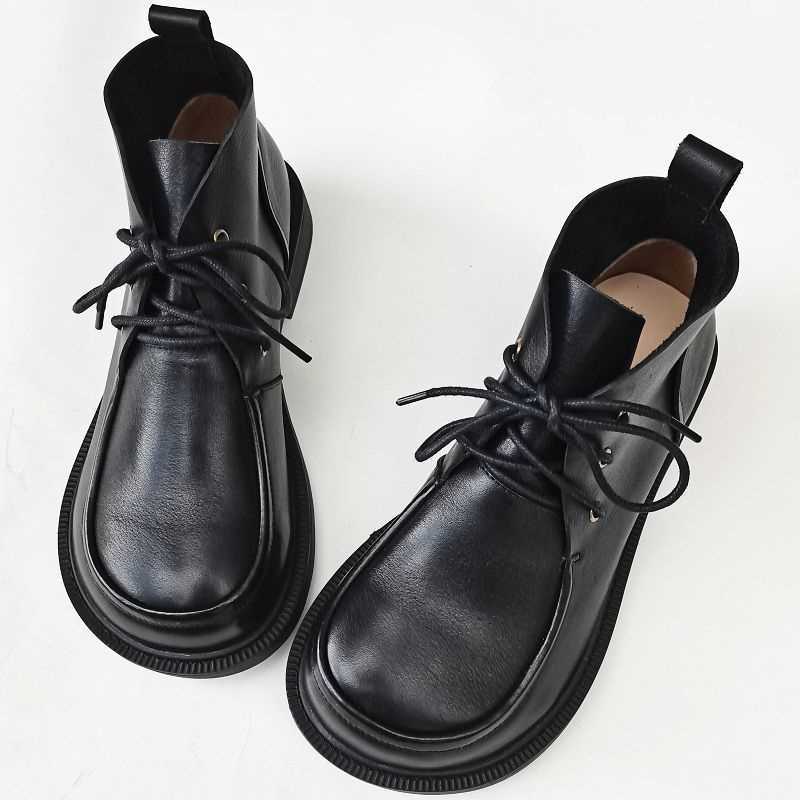 Women’s Pure Leather Chunky Big-Toe Ankle Boots CJ