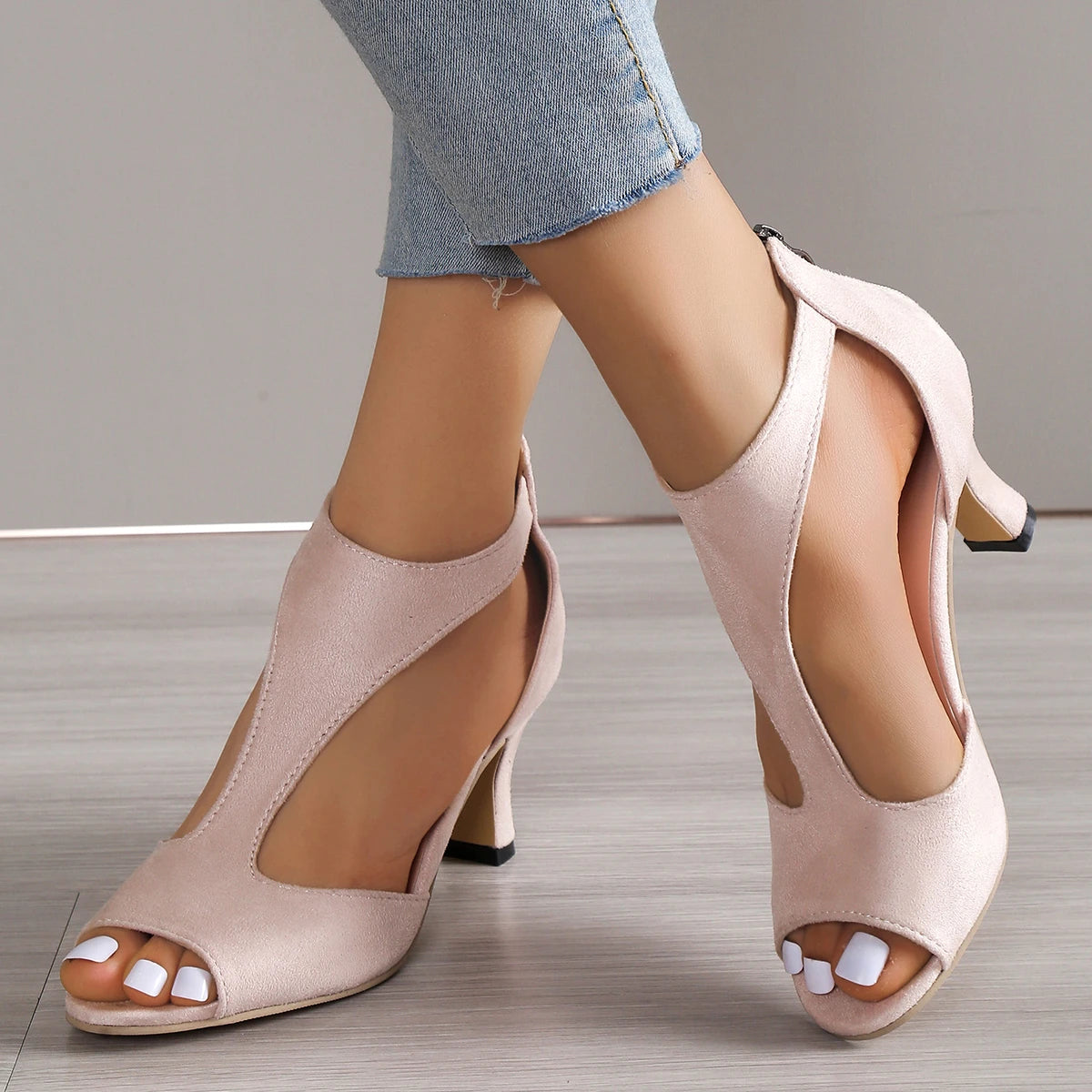 Round Toe Sandals Roman shoes High Heels Orthopedic leather high heels