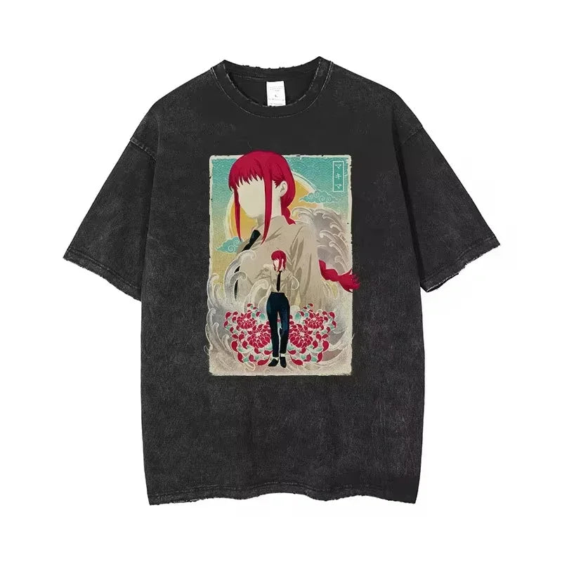 🪚 Chainsaw Man Acid-Washed Vintage Graphic T-Shirt – Harajuku Streetwear FitiqueFit