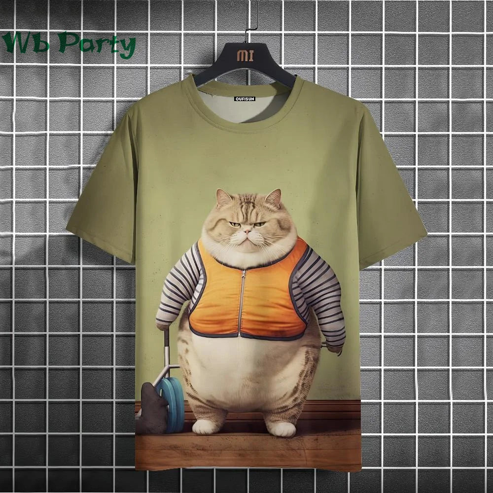 Cat Print T-shirts for Men - Y2K Graphic T-Shirt FitiqueFit
