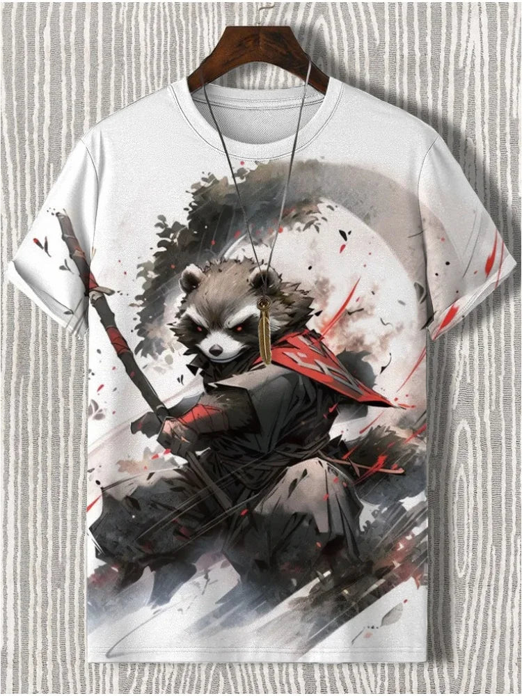 Samurai Cat Graphic T-Shirt – Japanese Style 3D Print Men's Tee FitiqueFit