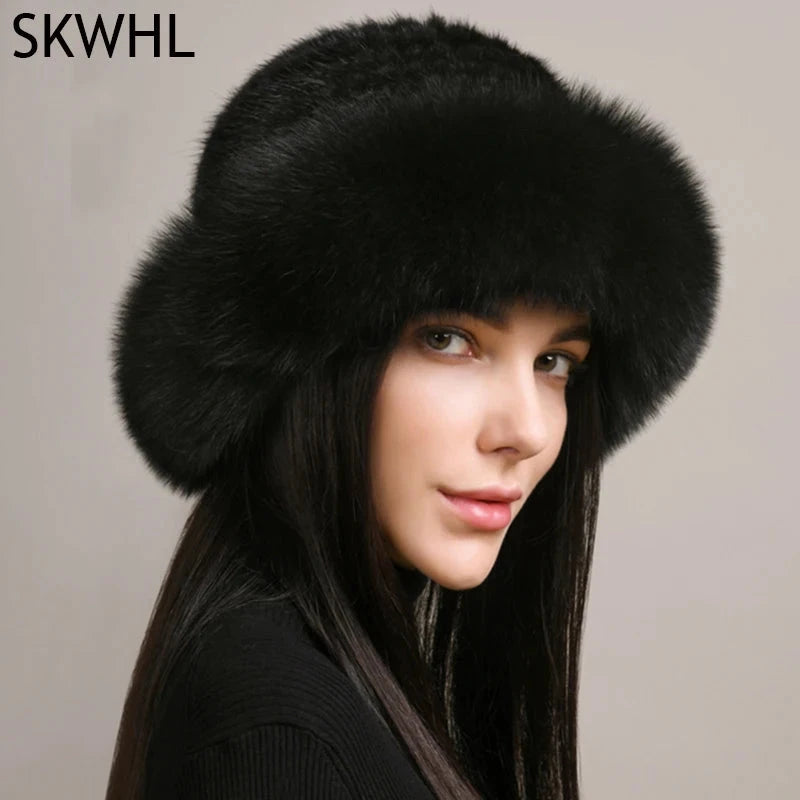 New Genuine Real Natural Knitted Mink Fur Hat Cap Luxury Women Handmade Knit Fashion Winter Headwear Warm Real Fox Fur Beanies FitiqueFit