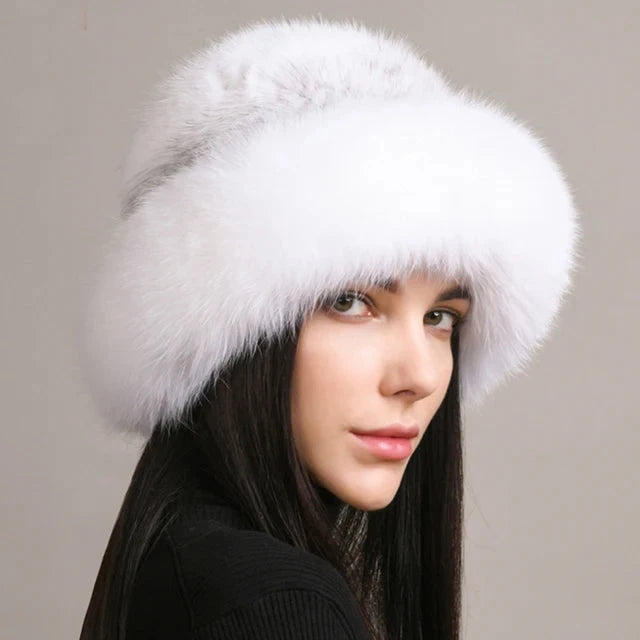 New Genuine Real Natural Knitted Mink Fur Hat Cap Luxury Women Handmade Knit Fashion Winter Headwear Warm Real Fox Fur Beanies FitiqueFit
