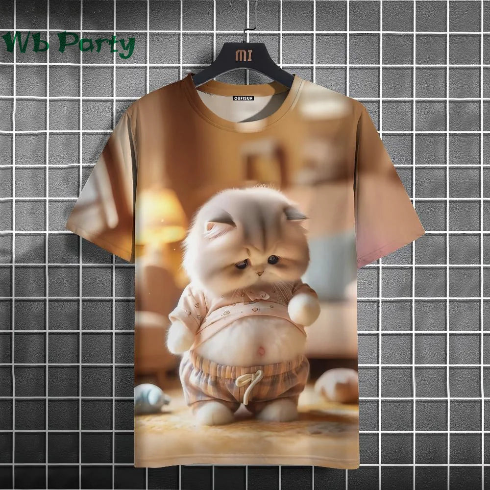 Cat Print T-shirts for Men - Y2K Graphic T-Shirt FitiqueFit
