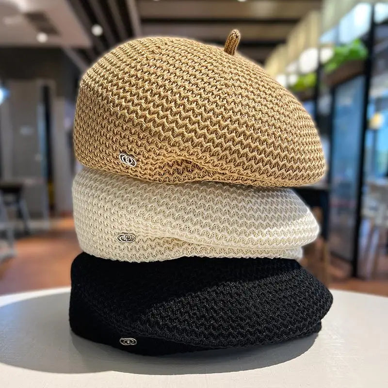 Women’s Pleated Paper Straw Beret FitiqueFit