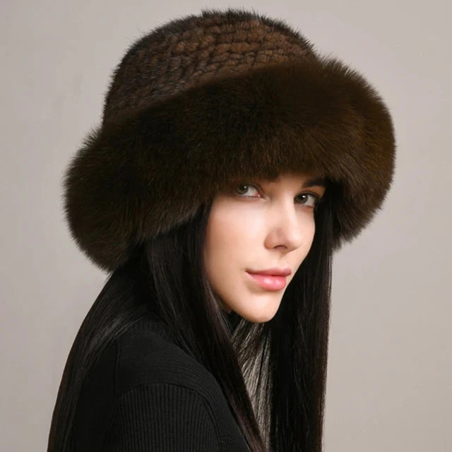 New Genuine Real Natural Knitted Mink Fur Hat Cap Luxury Women Handmade Knit Fashion Winter Headwear Warm Real Fox Fur Beanies FitiqueFit