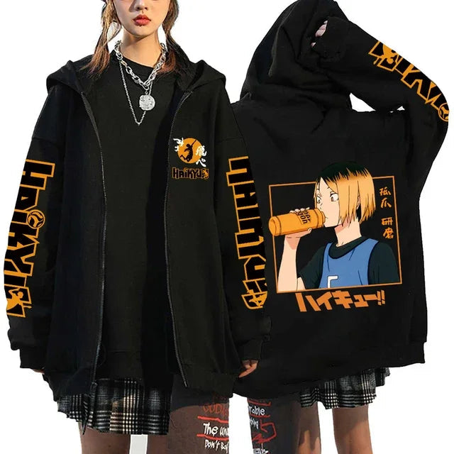 🏐 Haikyuu!! Karasuno High School Zip-Up Hoodie – Unisex Anime Streetwear FitiqueFit