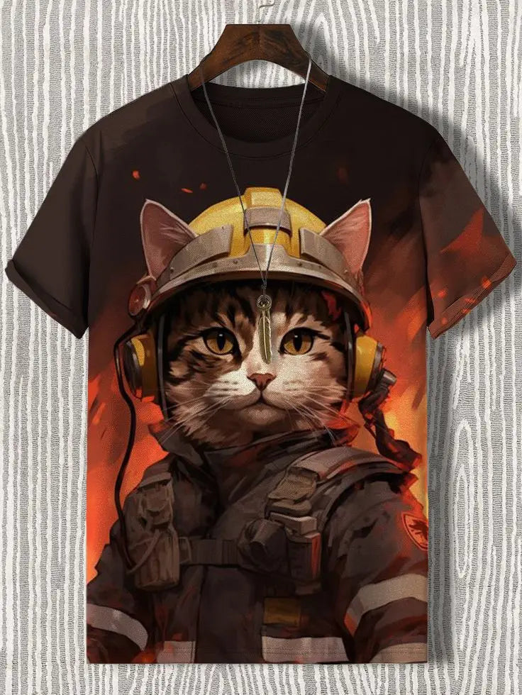 Samurai Cat Graphic T-Shirt – Japanese Style 3D Print Men's Tee FitiqueFit