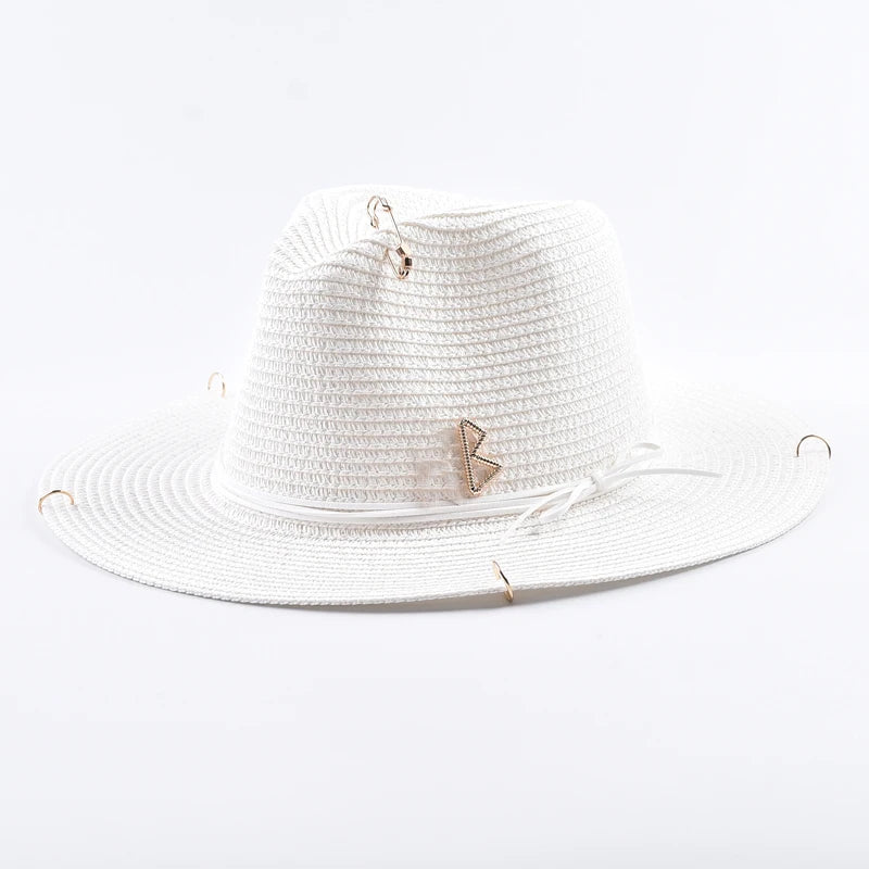 Unisex Metal Letter Straw Panama Hat FitiqueFit