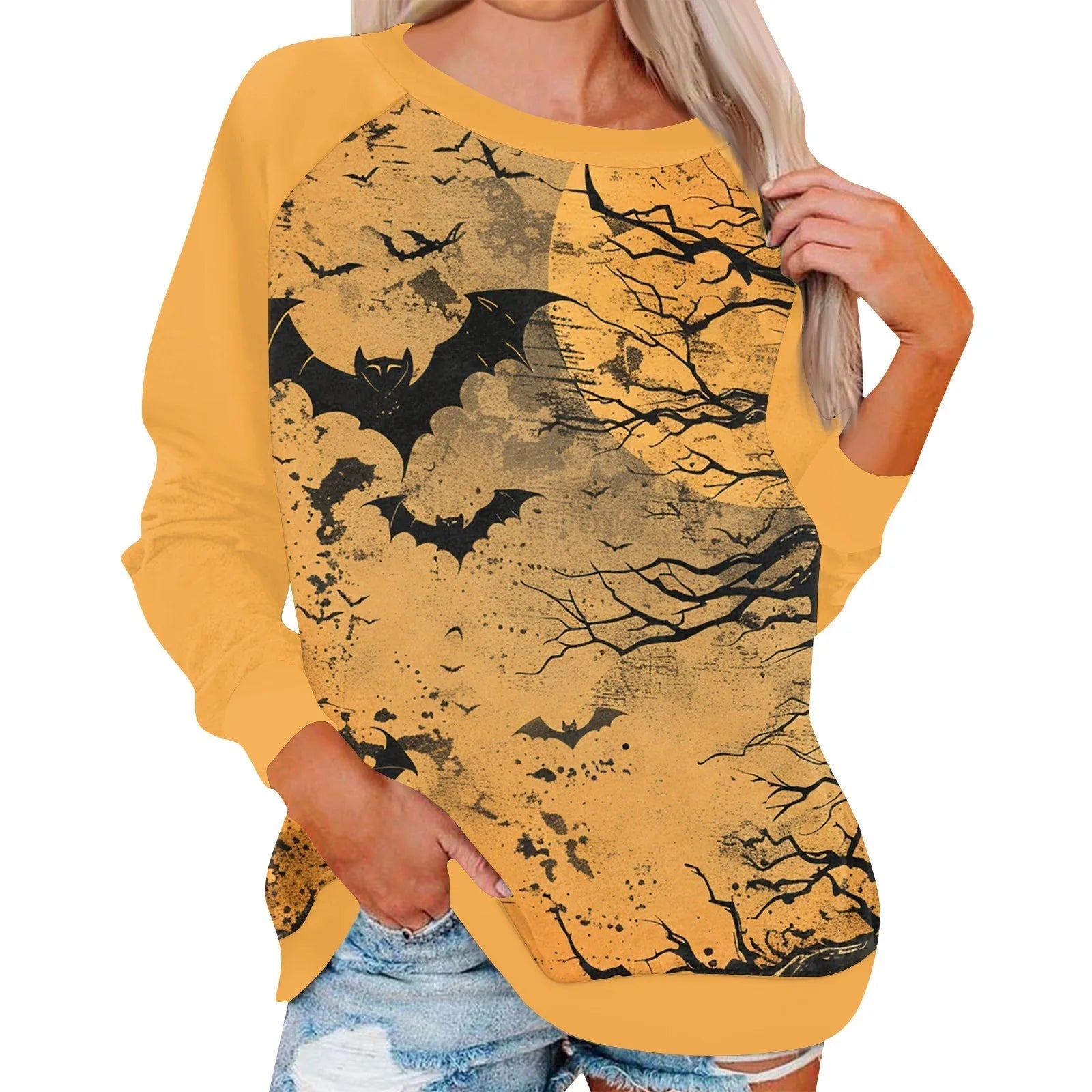 🎃 Vintage Pumpkin Print Long Sleeve T-Shirt – Harajuku Halloween Graphic Tee FitiqueFit