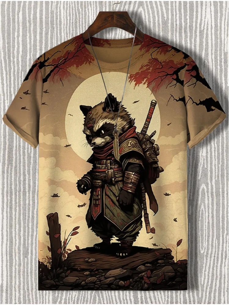 Samurai Cat Graphic T-Shirt – Japanese Style 3D Print Men's Tee FitiqueFit