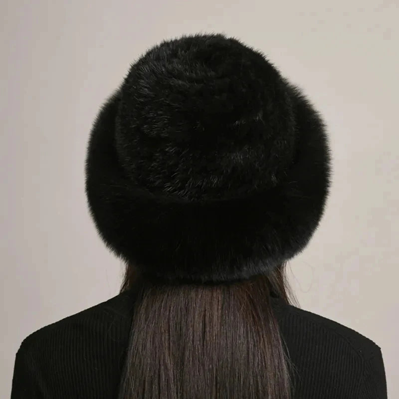 New Genuine Real Natural Knitted Mink Fur Hat Cap Luxury Women Handmade Knit Fashion Winter Headwear Warm Real Fox Fur Beanies FitiqueFit