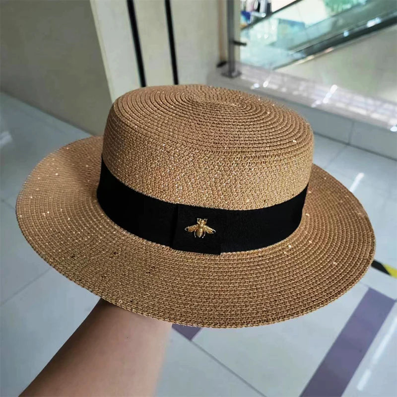 Women’s Straw Fedora with Metallic Bee Accent FitiqueFit