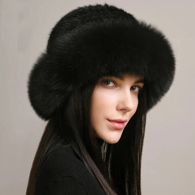New Genuine Real Natural Knitted Mink Fur Hat Cap Luxury Women Handmade Knit Fashion Winter Headwear Warm Real Fox Fur Beanies FitiqueFit