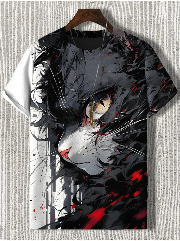 Samurai Cat Graphic T-Shirt – Japanese Style 3D Print Men's Tee FitiqueFit