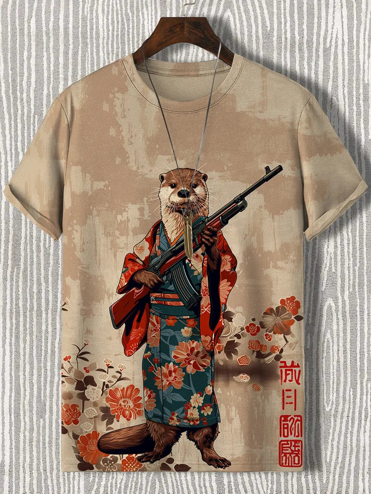 Samurai Cat Graphic T-Shirt – Japanese Style 3D Print Men's Tee FitiqueFit