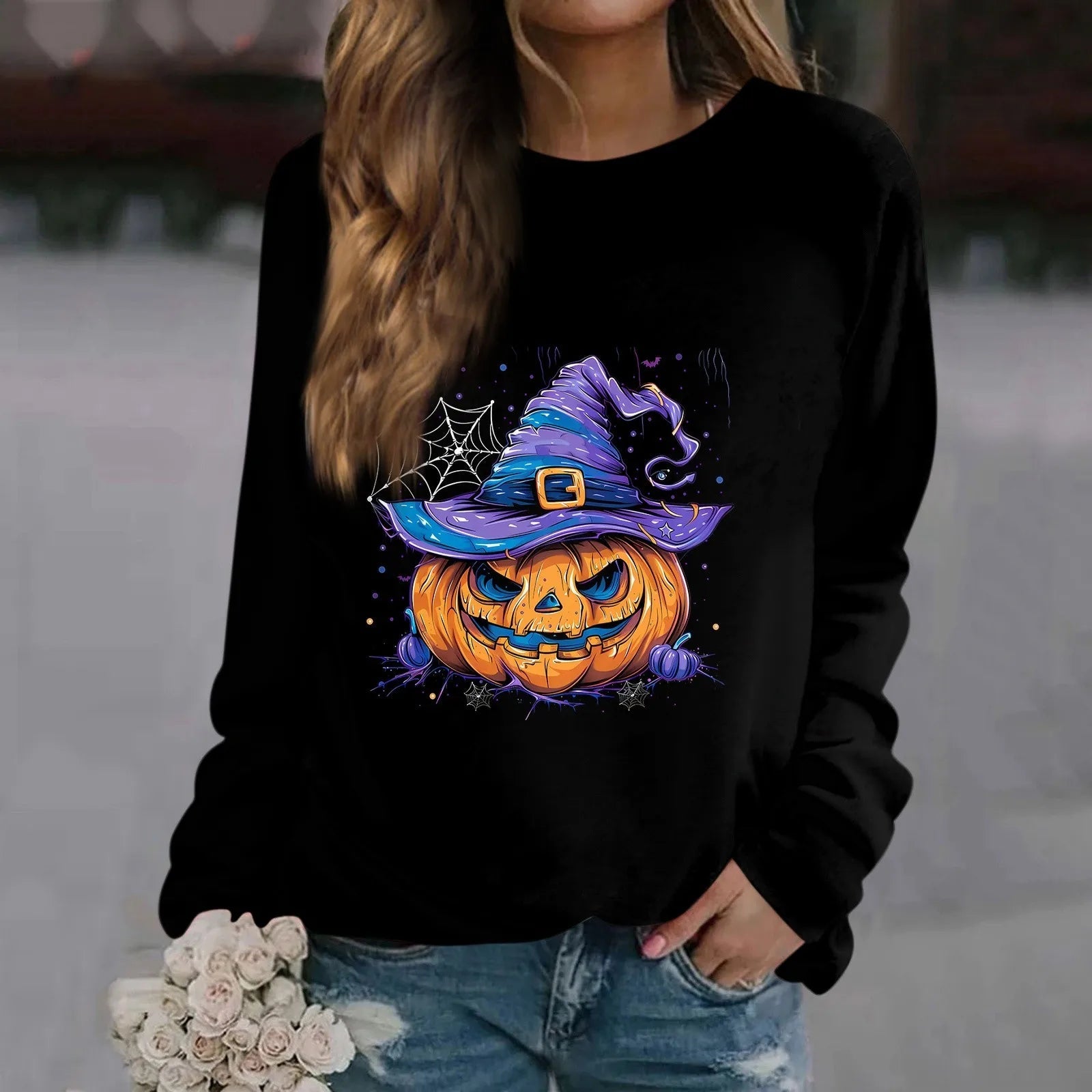 🎃 Vintage Pumpkin Print Long Sleeve T-Shirt – Harajuku Halloween Graphic Tee FitiqueFit