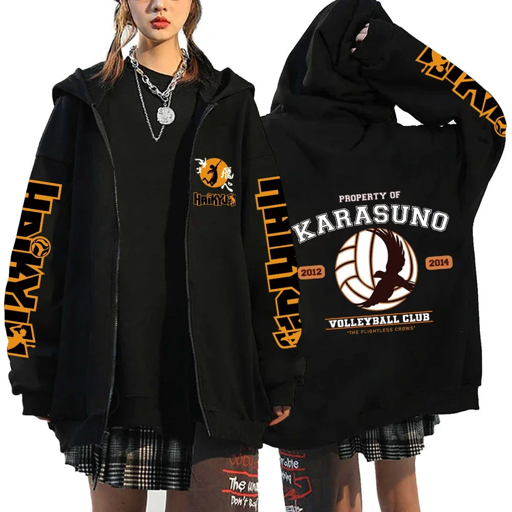 🏐 Haikyuu!! Karasuno High School Zip-Up Hoodie – Unisex Anime Streetwear FitiqueFit