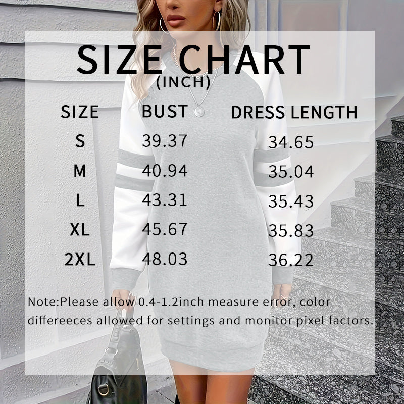 Women's Color Block Sweatshirt Dress Long Sleeve Crew Neck, Casual Short Pullover Tunic Dress CJ US