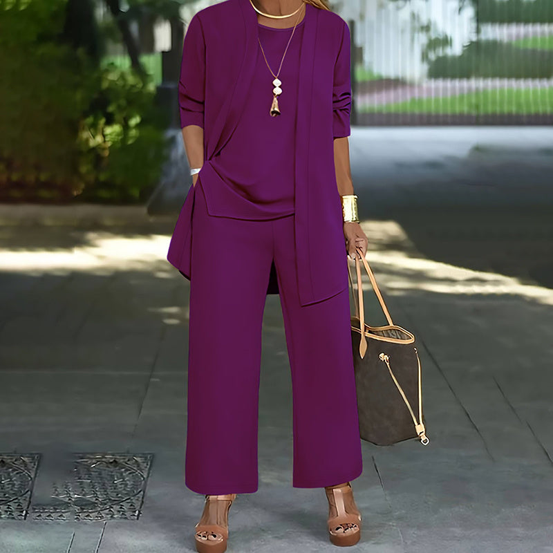 Women's Plus Size Casual 3-Piece Set Open Front Cardigan Sleeveless Vest Pants Solid Color Lounge Set CJ US