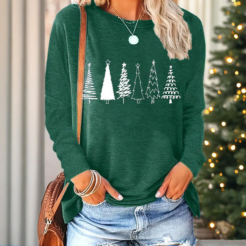 Christmas Shirts For Women, Cute Christmas Tree Graphic Long Sleeve T-Shirt, Funny Holiday Xmas Top For Party, Family Matching PJ Outfit CJ US
