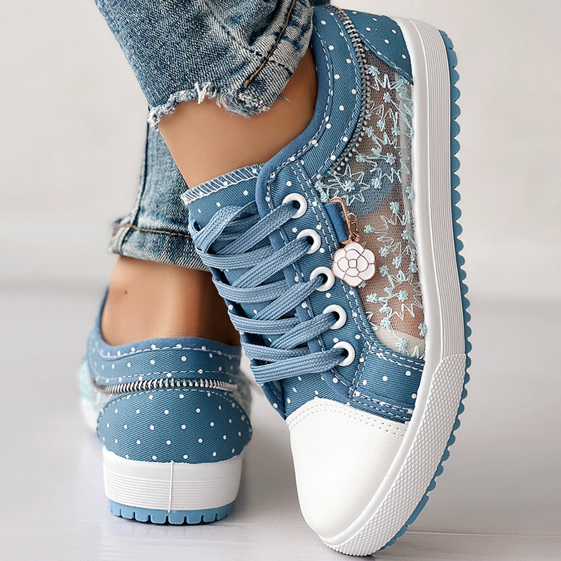 Floral Embroidered Polka Dot Print Sneakers CJ US