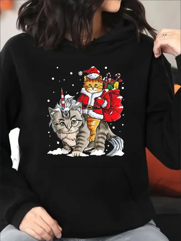 Plus Size Christmas Cat Hoodie – Funny Holiday Pullover Sweatshirt CJ US