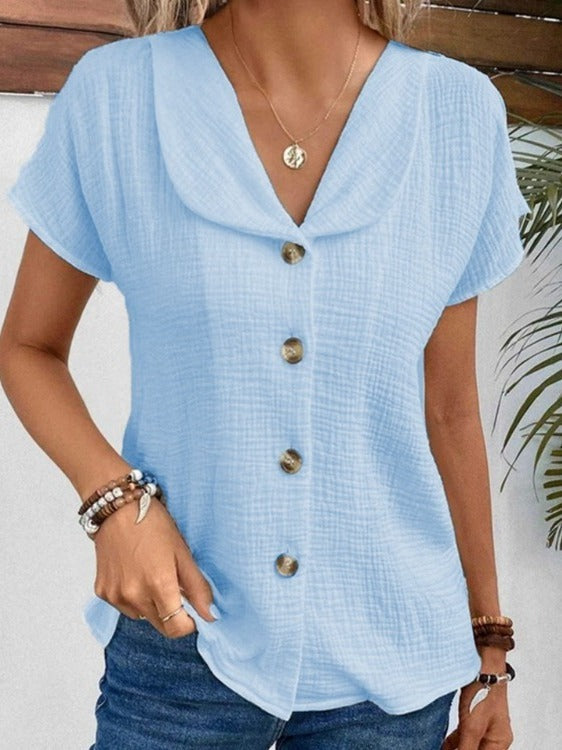 🌞 Women's Summer Solid Color Short-Sleeved Button Cardigan Top FitiqueFit