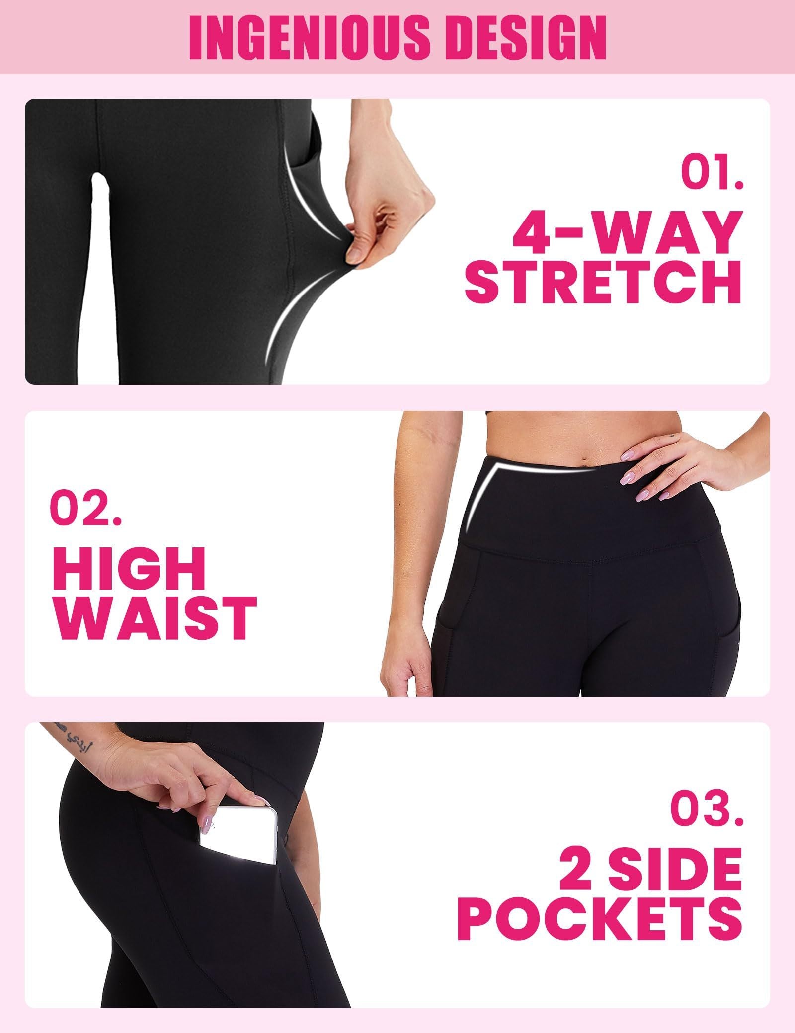 3-Pack High-Waisted Cropped Yoga Pants with Slanted Pockets CJ US