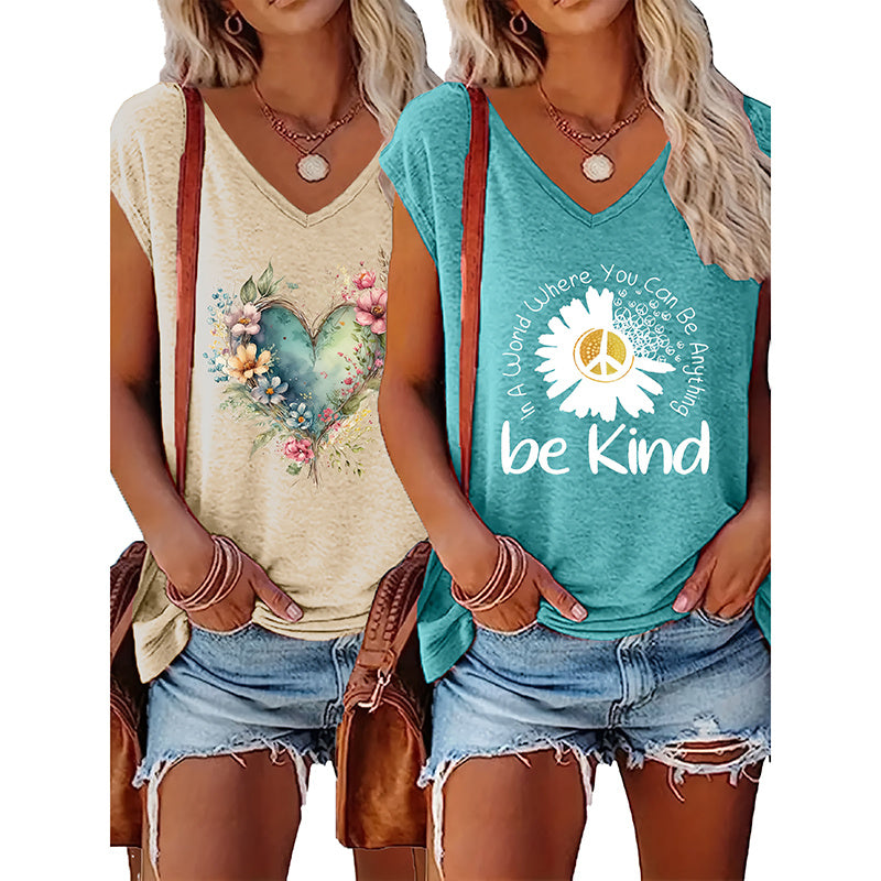 2-Pack Wildflowers Graphic Print V-Neck Tee Tops CJ