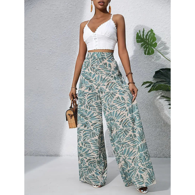 Women’s Printed High‑Waist Wide‑Leg Palazzo Pants CJ US