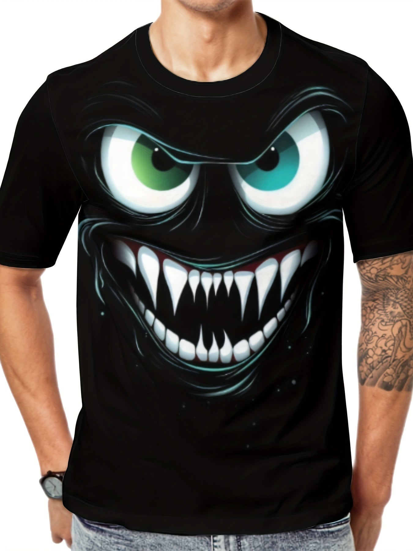 3D Evil Smile T-Shirt for Men – Streetwear Graphic Short Sleeve Tee CJ US