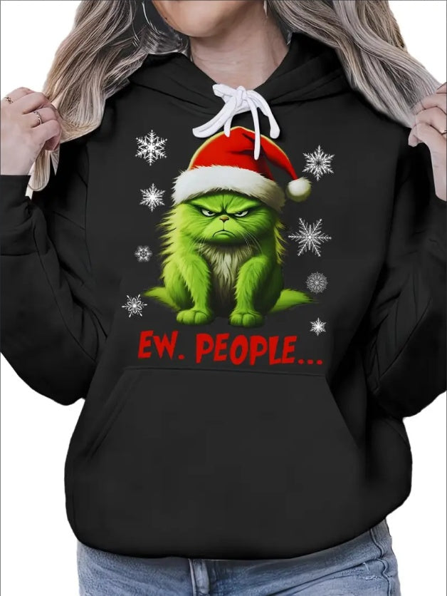 Funny Christmas Cat Hoodie – Ew People Holiday Pullover Sweatshirt CJ US