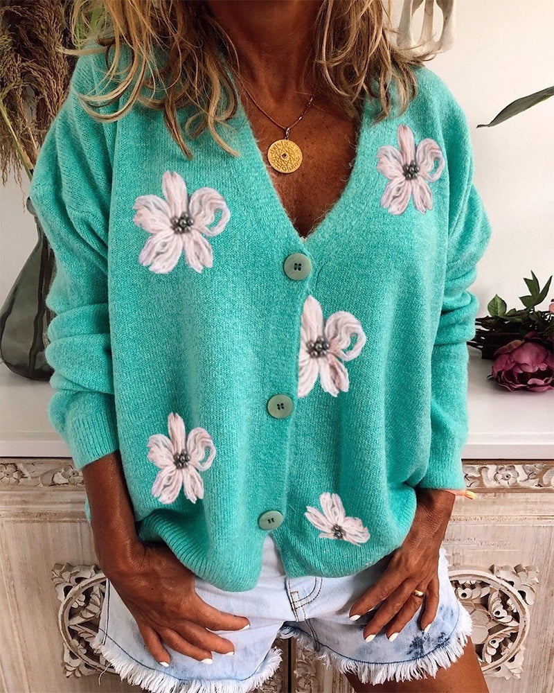 V-neck Crochet Loose Knit Cardigan Jacket Women Thickened CJ